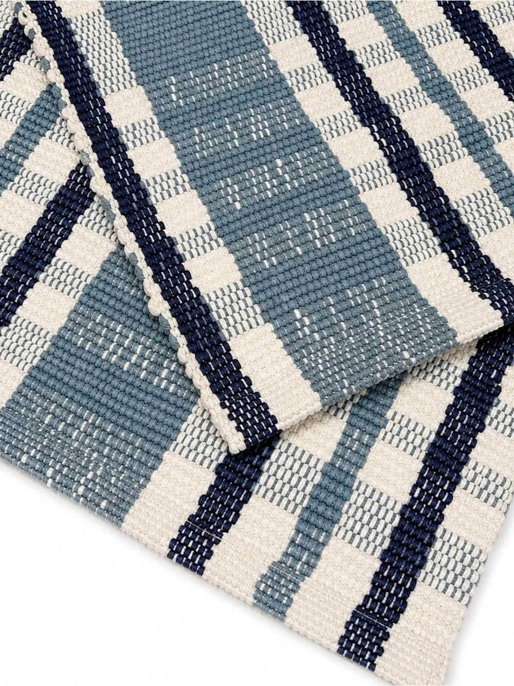 Blue Plaid Indoor Outdoor Woven Layering Rug 24x36 Farmhouse Cottage